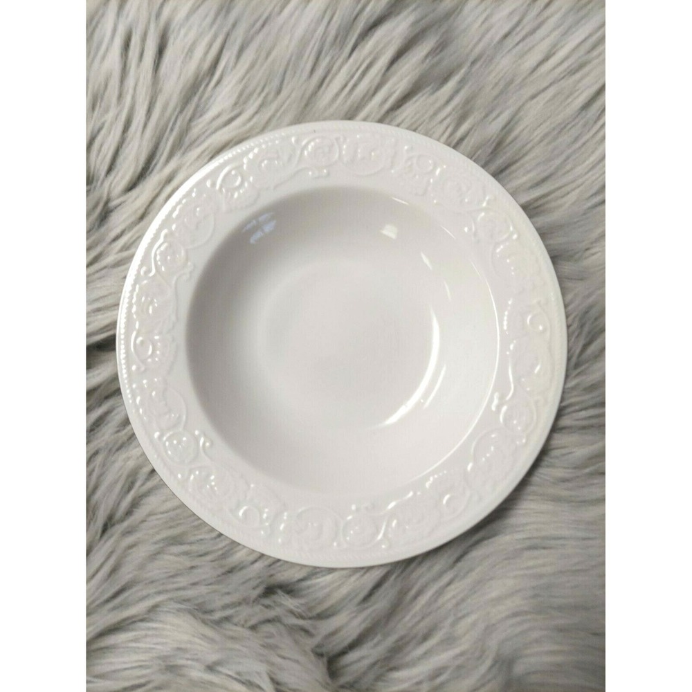 NEW Farberware‎ Calais Soup Salad Bowl White Embossed Rimmed Stoneware